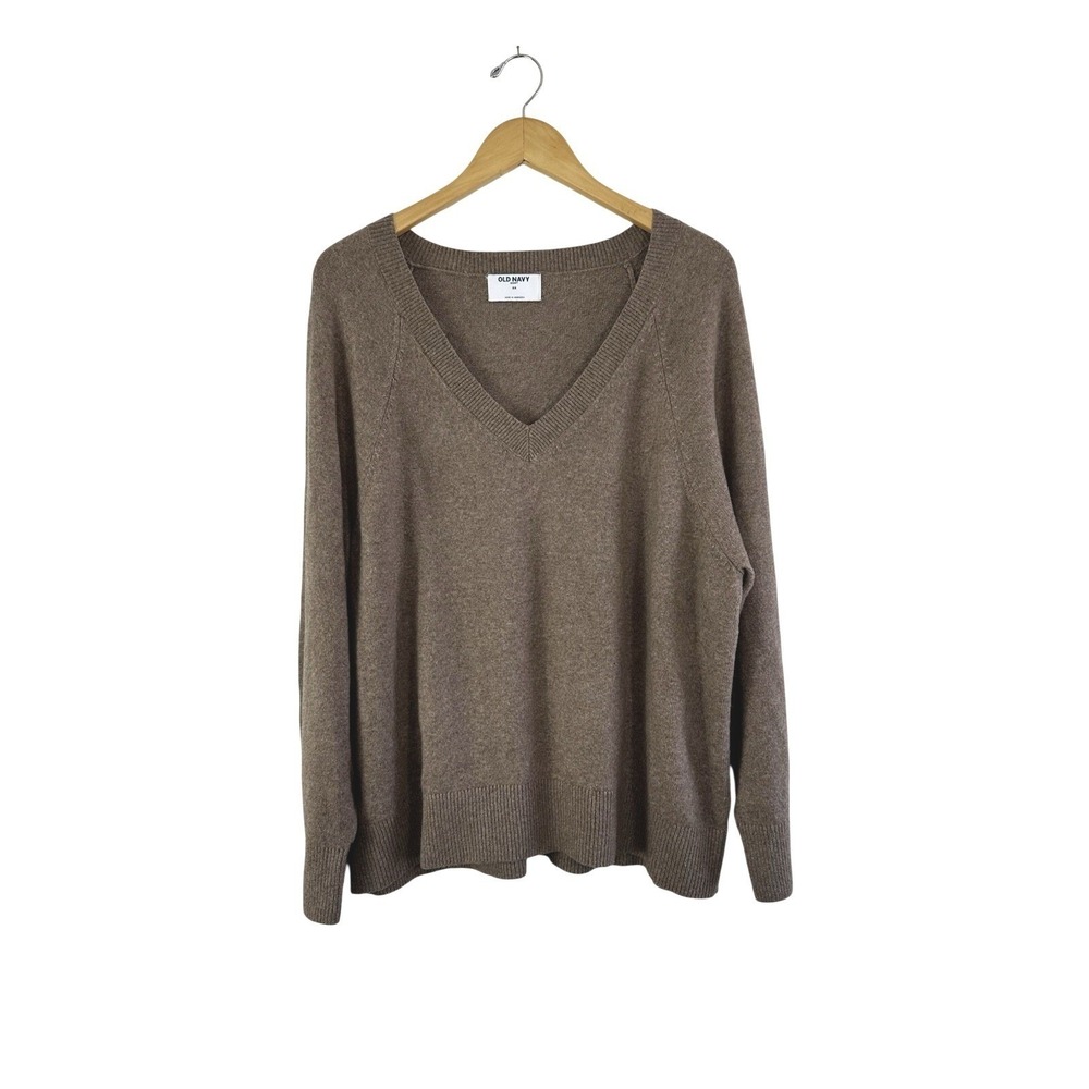 Old Navy So Soft Sweater Women‎ Brown V Neck Cozy Casual Fall Minimal Classic